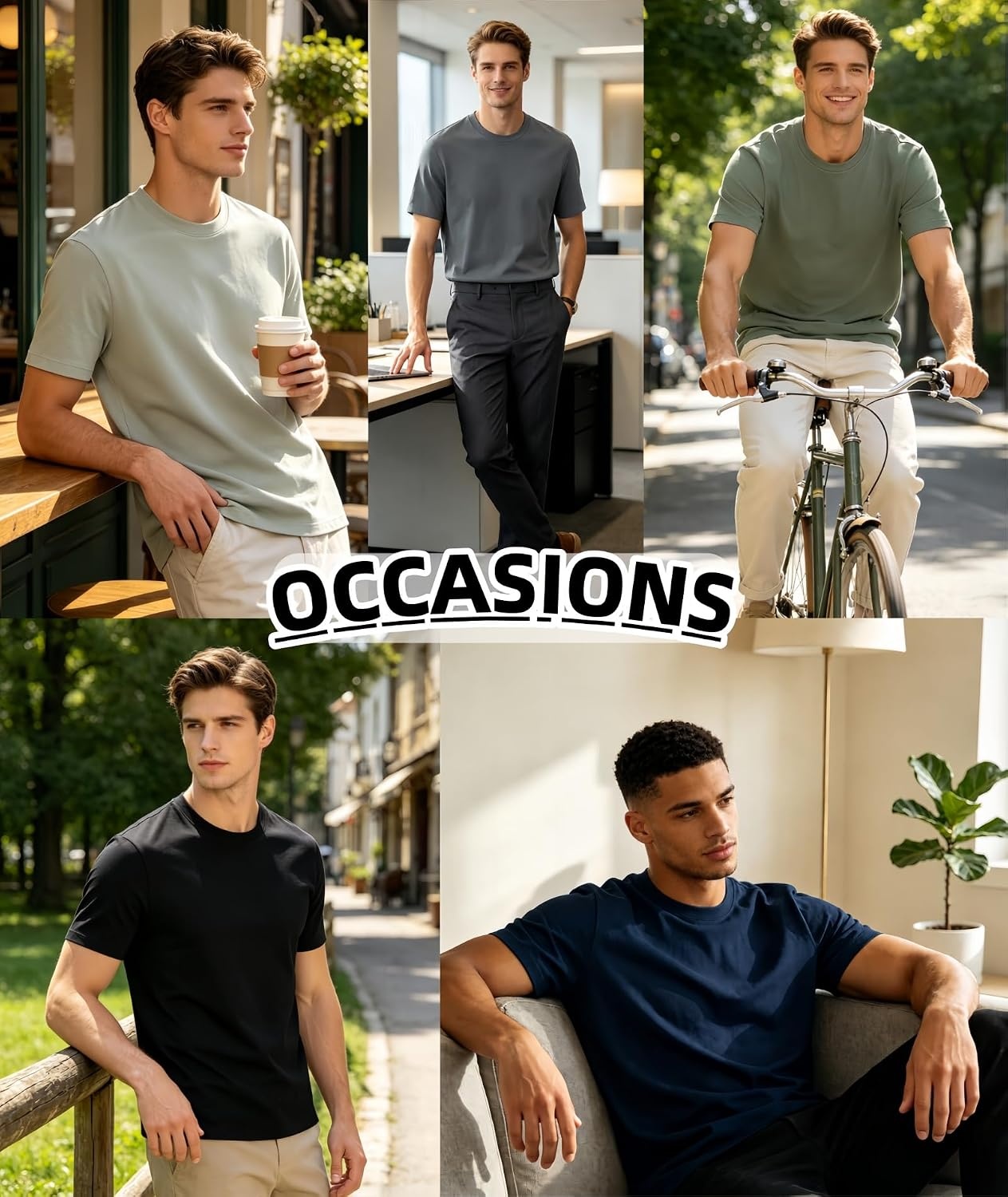 image:imageZITY 5 Pack Mens TShirts Crew Neck Plain Basic T Shirts for Men Short Sleeve Soft Casual Shirts Summer TeesBlack Light Grey Navy Dark Grey Grey Green