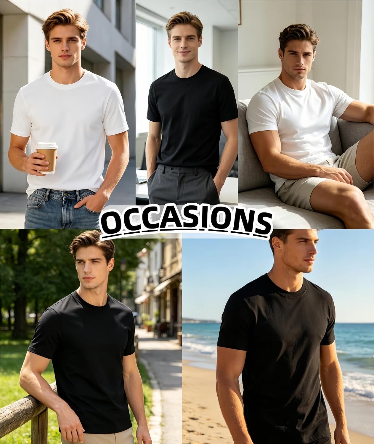 image:imageZITY 5 Pack Mens TShirts Crew Neck Plain Basic T Shirts for Men Short Sleeve Soft Casual Shirts Summer TeesBlack3 White2
