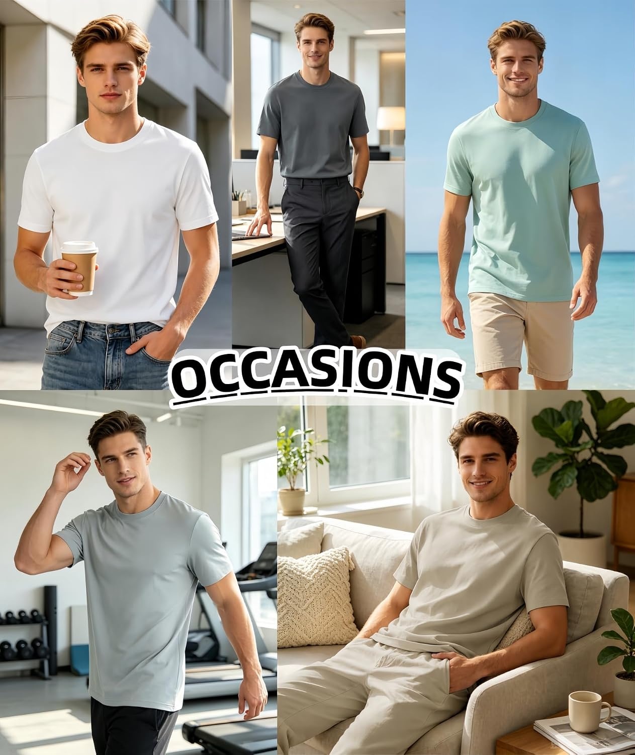 image:imageZITY 5 Pack Mens TShirts Crew Neck Plain Basic T Shirts for Men Short Sleeve Soft Casual Shirts Summer TeesDark Grey Grey Light Khaki White Haze Blue