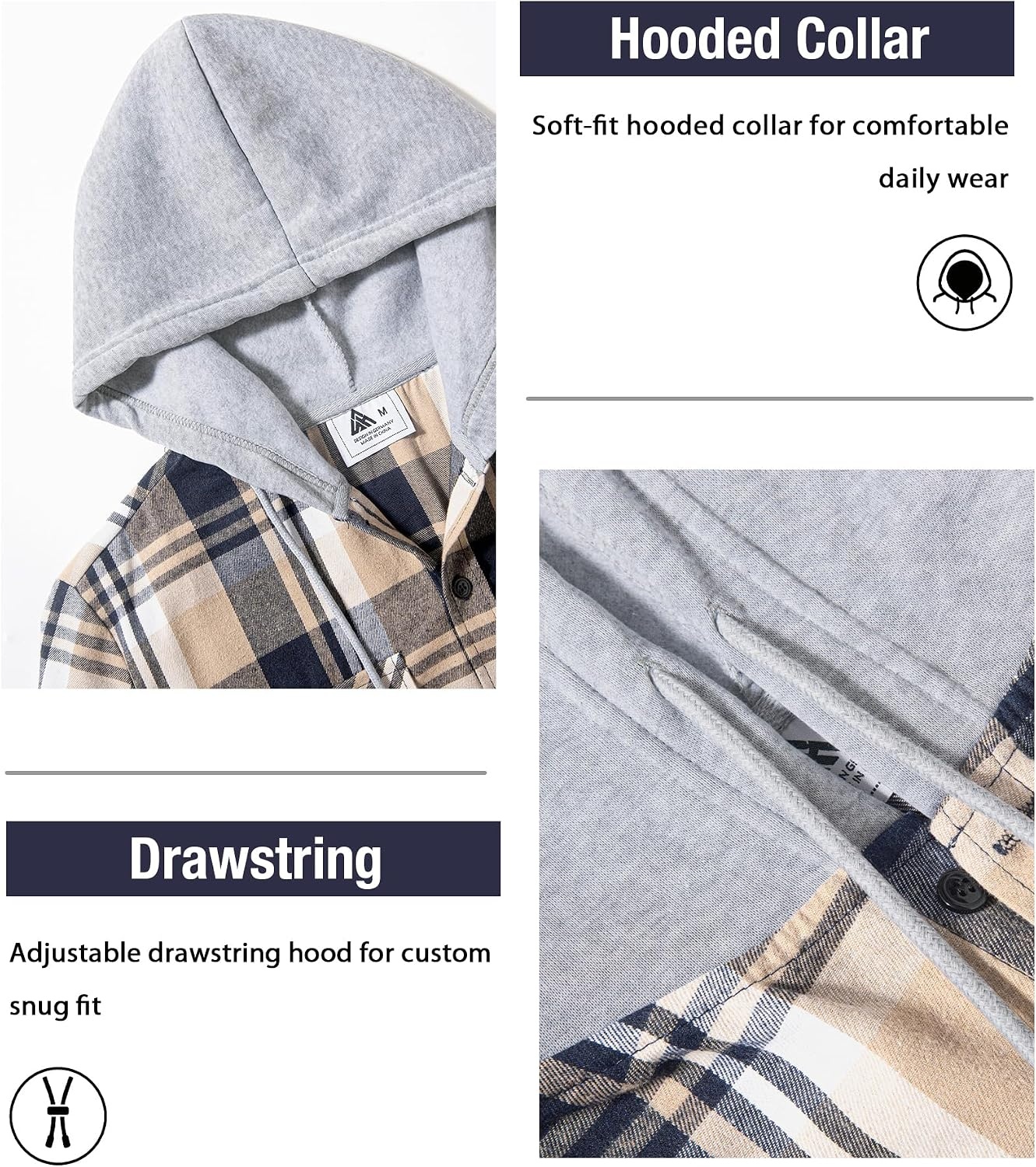 image:imageZITY Beauty 5 Pack Mens Flannel Button Down Shirts Long Sleeve Plaid Hooded Shirts for Men Casual Stylish5 Packz07