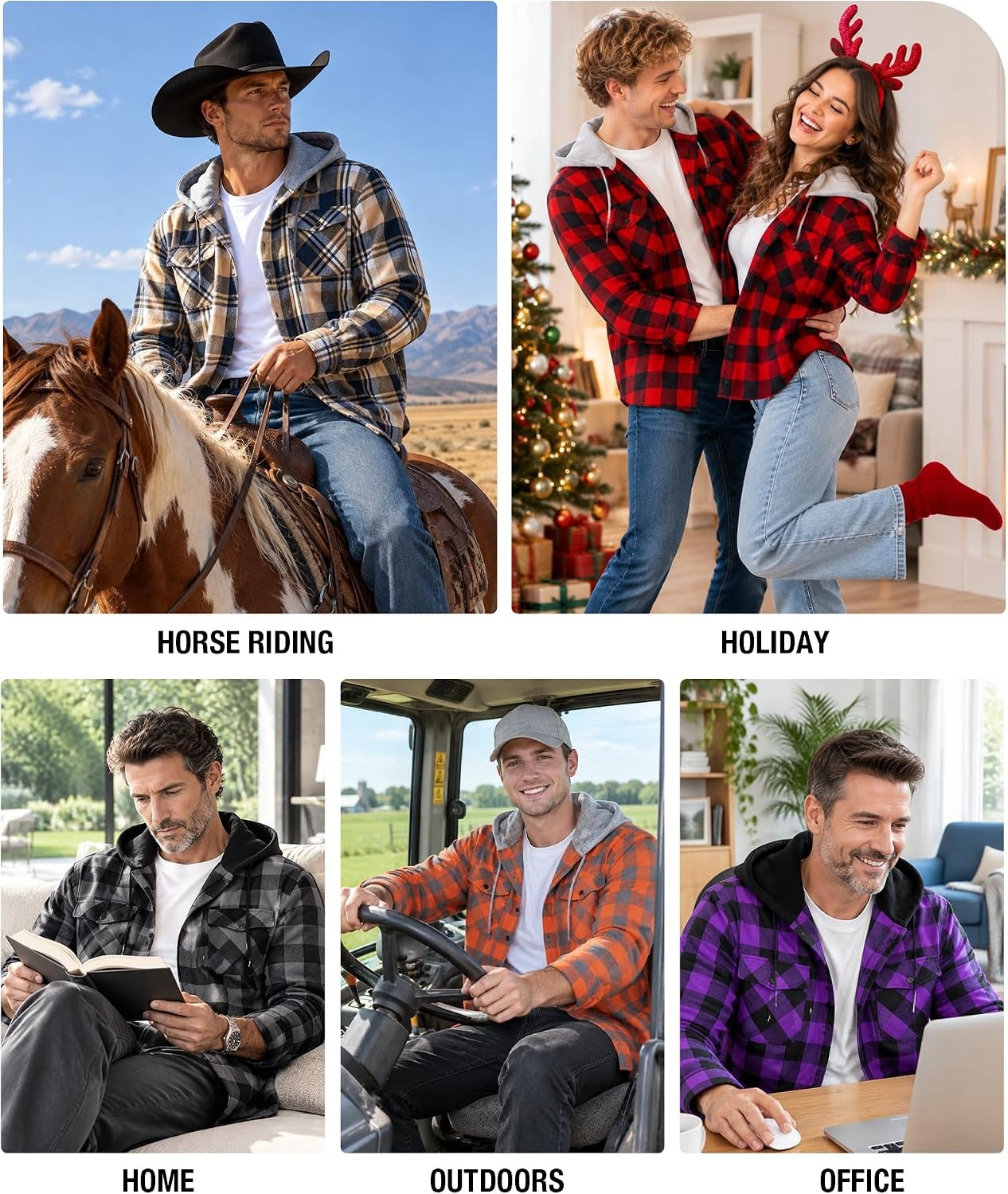 image:imageZITY Beauty 5 Pack Mens Flannel Button Down Shirts Long Sleeve Plaid Hooded Shirts for Men Casual Stylish5 Packz08