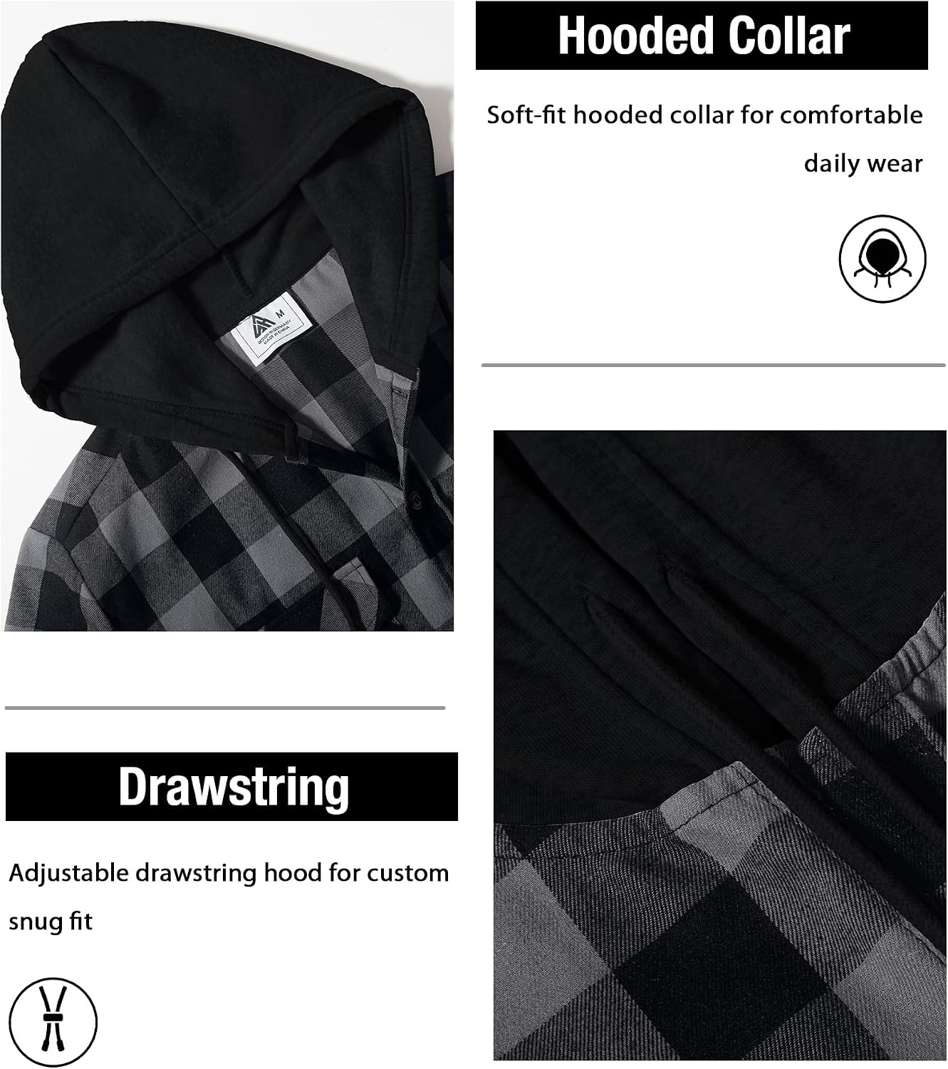 image:imageZITY Beauty 5 Pack Mens Flannel Button Down Shirts Long Sleeve Plaid Hooded Shirts for Men Casual Stylish5 Packz08