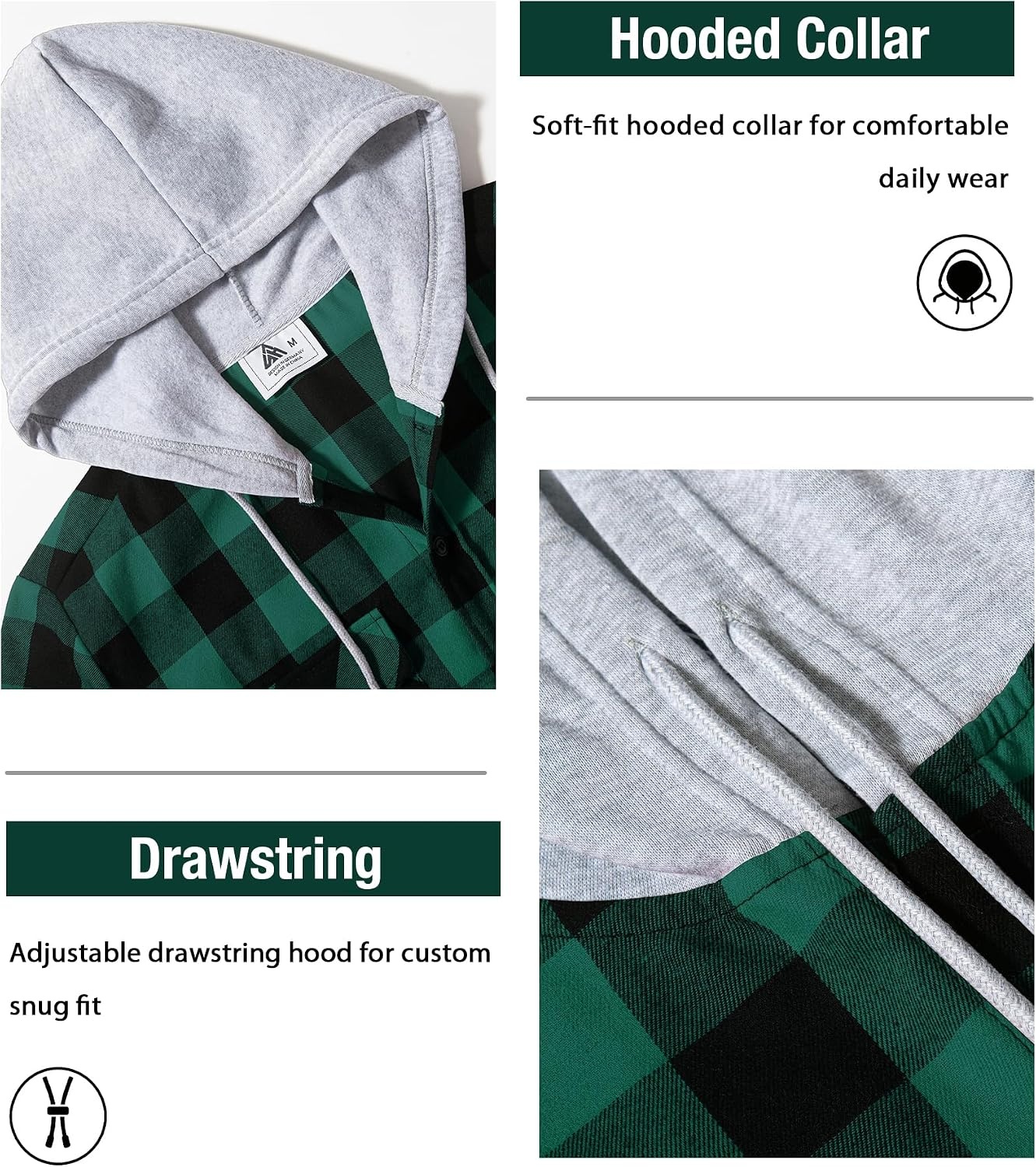 image:imageZITY Beauty 5 Pack Mens Flannel Button Down Shirts Long Sleeve Plaid Hooded Shirts for Men Casual Stylish5 Packz09