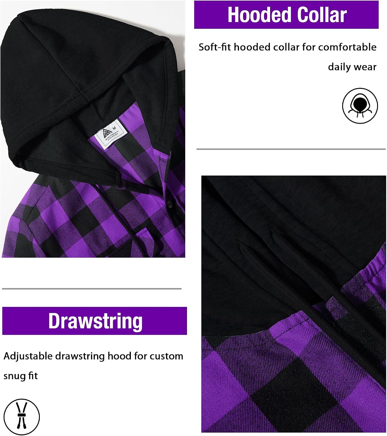 image:imageZITY Beauty 5 Pack Mens Flannel Button Down Shirts Long Sleeve Plaid Hooded Shirts for Men Casual Stylish5 Packz11