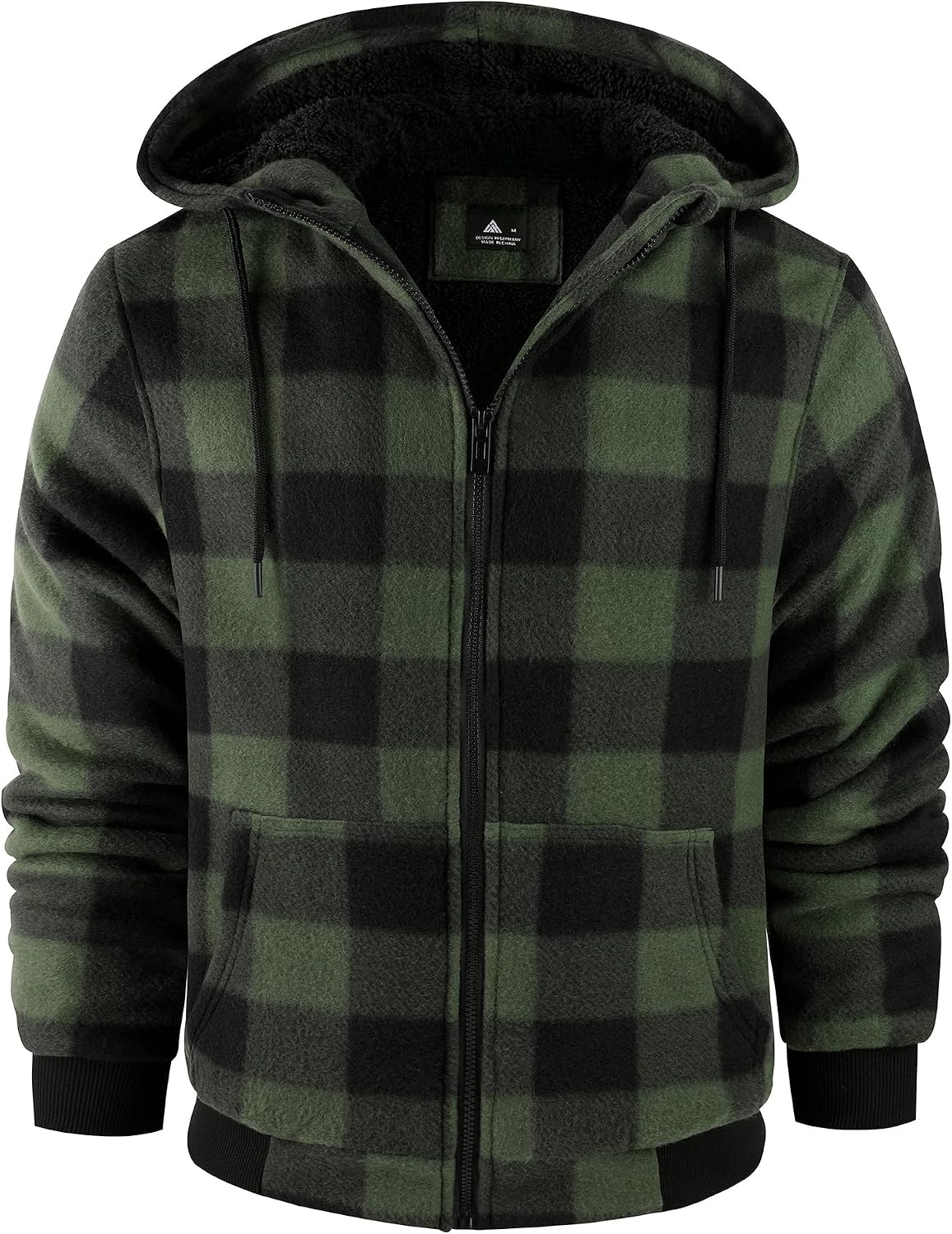 image:imageZITY Hoodies for Men Flannel Fleece Sweatshirt Plaid Full Zip Up Jacket Sherpa Lined Winter Warm CoatGreen