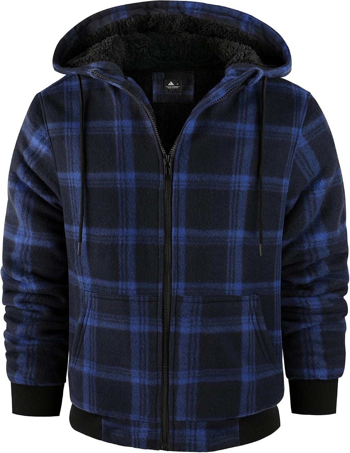 image:imageZITY Hoodies for Men Flannel Fleece Sweatshirt Plaid Full Zip Up Jacket Sherpa Lined Winter Warm CoatNavy