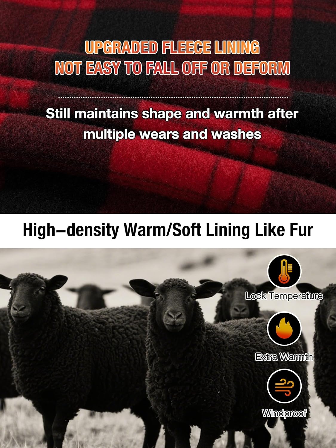 image:imageZITY Hoodies for Men Flannel Fleece Sweatshirt Plaid Zip Sherpa Lined CoatBlack Red