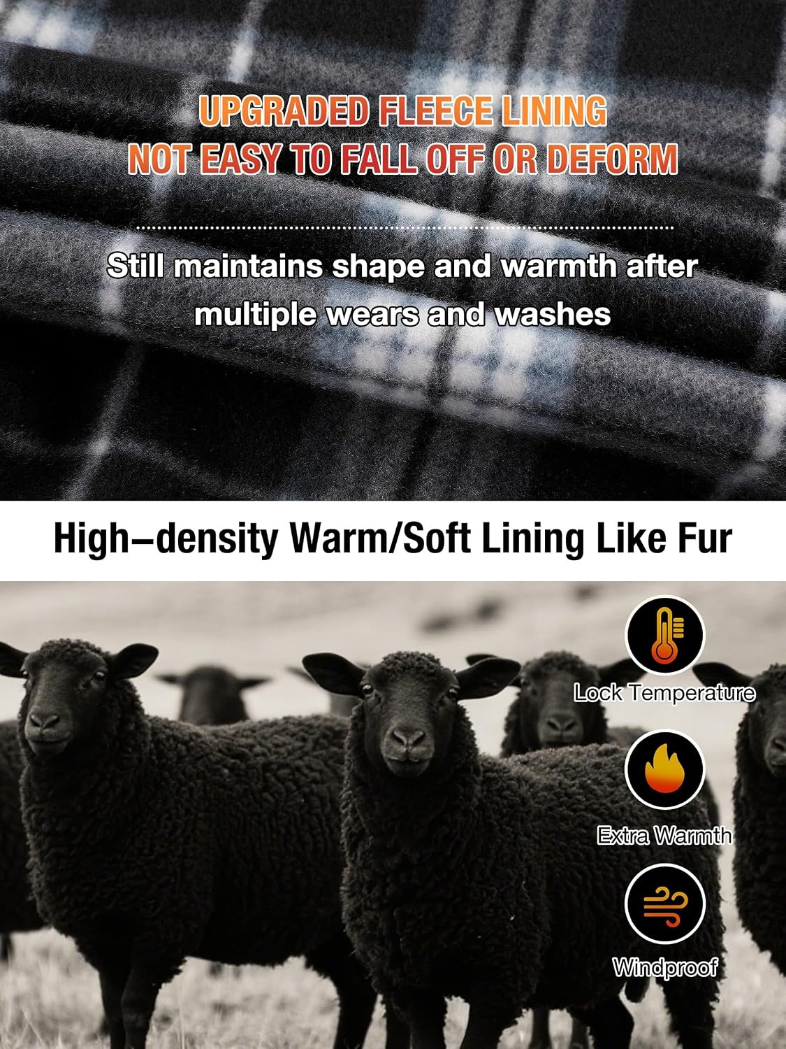 image:imageZITY Hoodies for Men Flannel Fleece Sweatshirt Plaid Zip Sherpa Lined CoatBlack White
