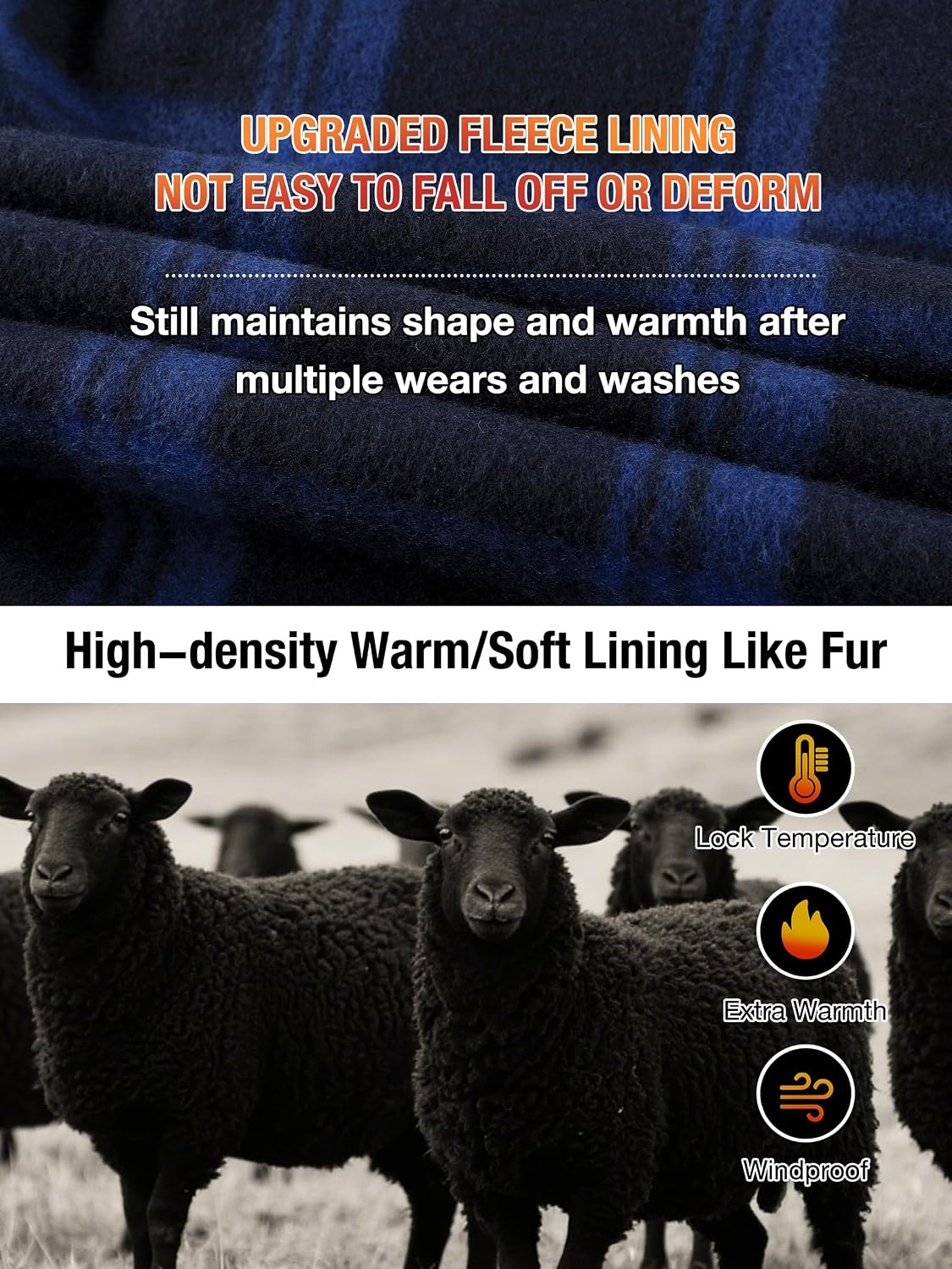 image:imageZITY Hoodies for Men Flannel Fleece Sweatshirt Plaid Zip Sherpa Lined CoatBlue Navy