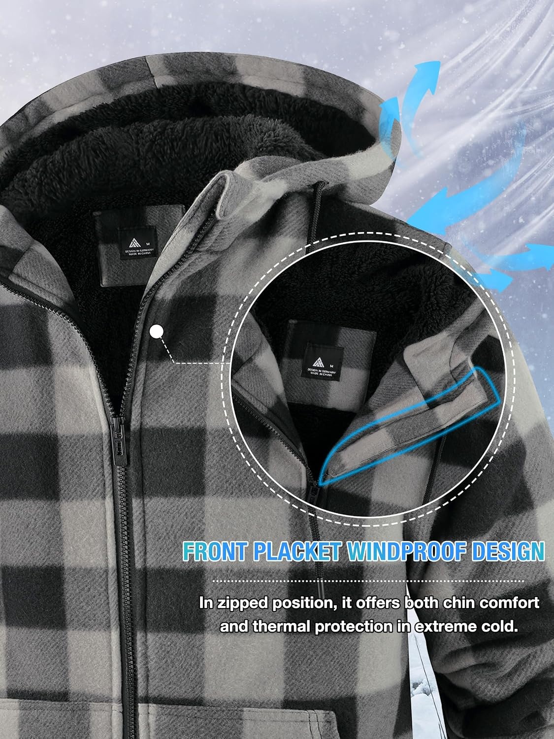image:imageZITY Hoodies for Men Flannel Fleece Sweatshirt Plaid Zip Sherpa Lined CoatDark Gray