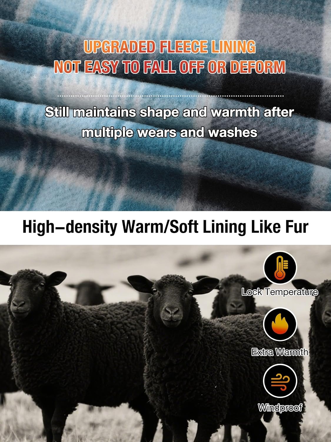 image:imageZITY Hoodies for Men Flannel Fleece Sweatshirt Plaid Zip Sherpa Lined CoatLight Blue White