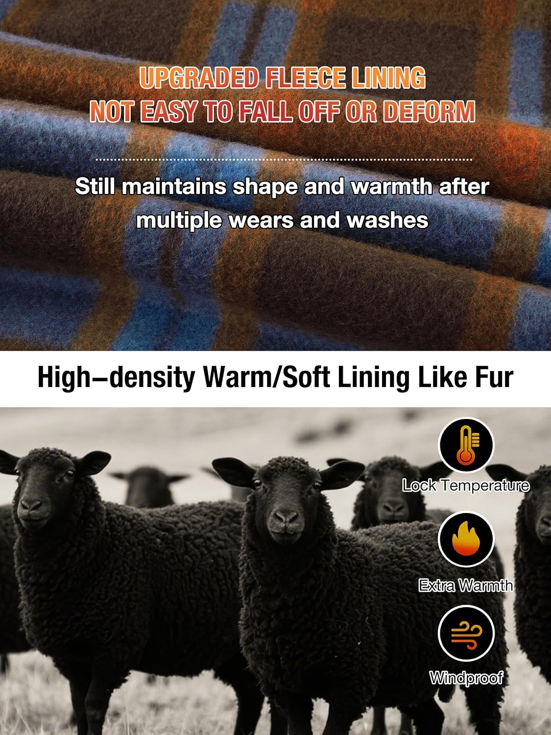 image:imageZITY Hoodies for Men Flannel Fleece Sweatshirt Plaid Zip Sherpa Lined CoatOrange Blue