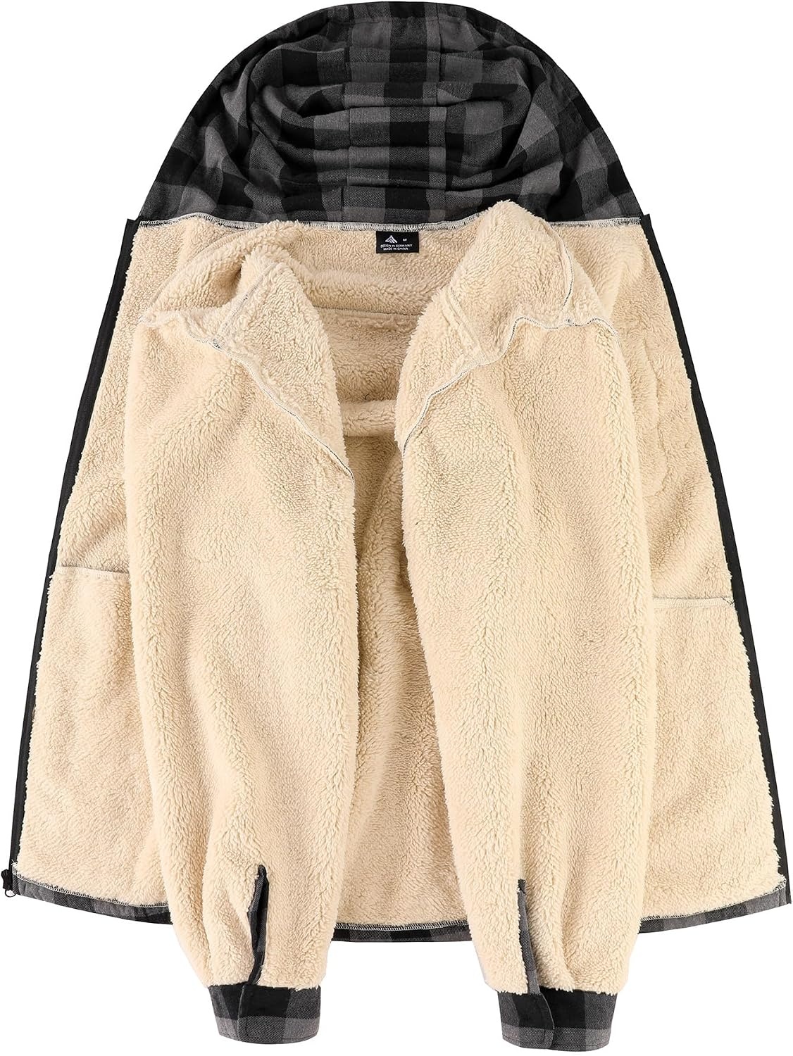 image:imageZITY Mens Flannel Jacket Plaid Zip Up Hoodie Fleece Sherpa Lined SweatshirtDeep Grey