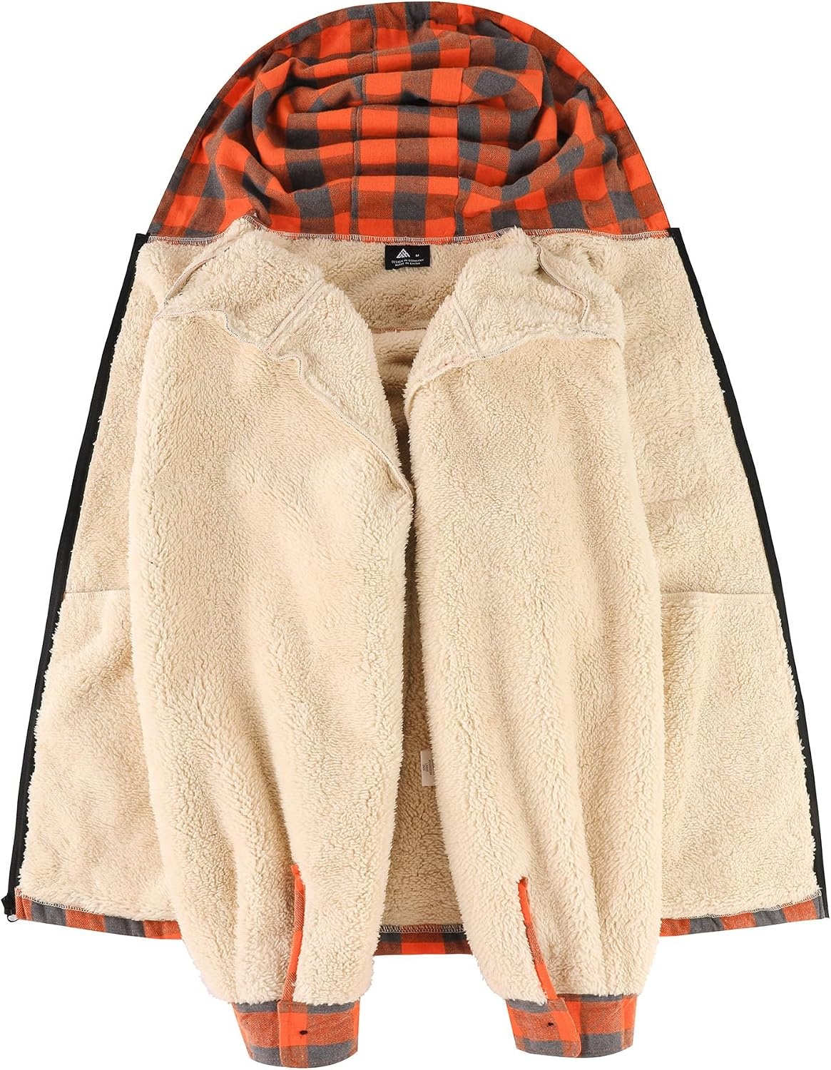 image:imageZITY Mens Flannel Jacket Plaid Zip Up Hoodie Fleece Sherpa Lined SweatshirtOrange
