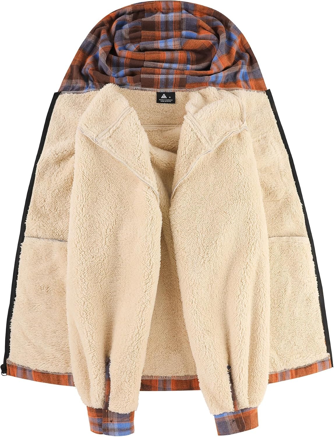 image:imageZITY Mens Flannel Jacket Plaid Zip Up Hoodie Fleece Sherpa Lined SweatshirtOrange Blue