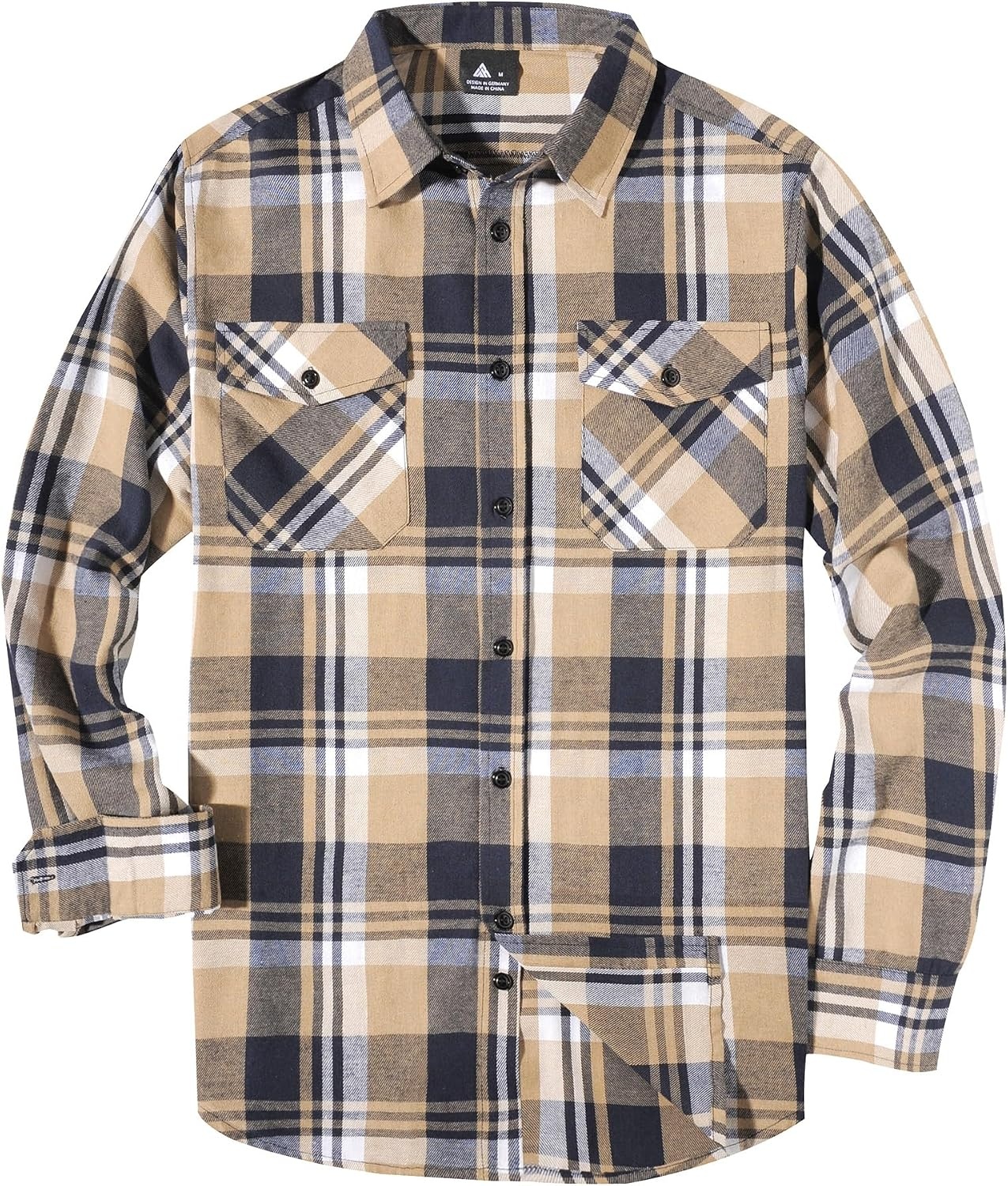 image:imageZITY Mens Flannel Shirt Long Sleeve Plaid Shirt with Pocket ShirtsOne Beige
