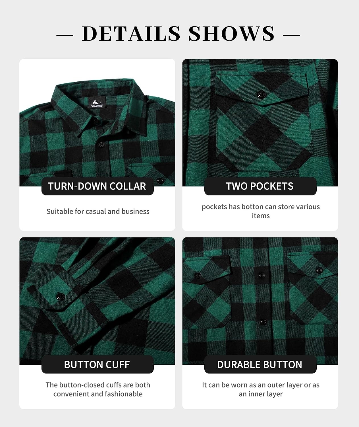 image:imageZITY Mens Flannel Shirt Long Sleeve Plaid Shirt with Pocket ShirtsOne Green