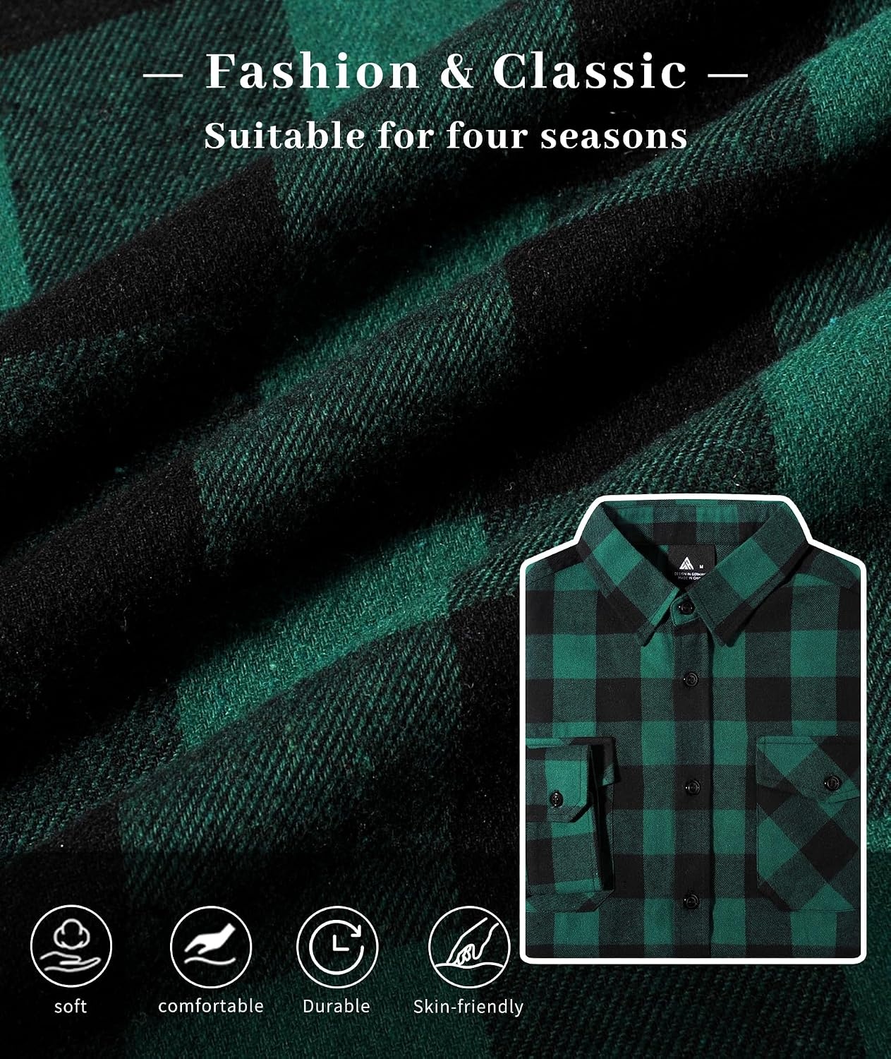 image:imageZITY Mens Flannel Shirt Long Sleeve Plaid Shirt with Pocket ShirtsOne Green