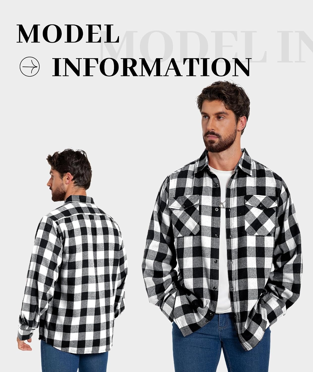 image:imageZITY Mens Flannel Shirt Long Sleeve Plaid Shirt with Pocket ShirtsOne Whiteblack