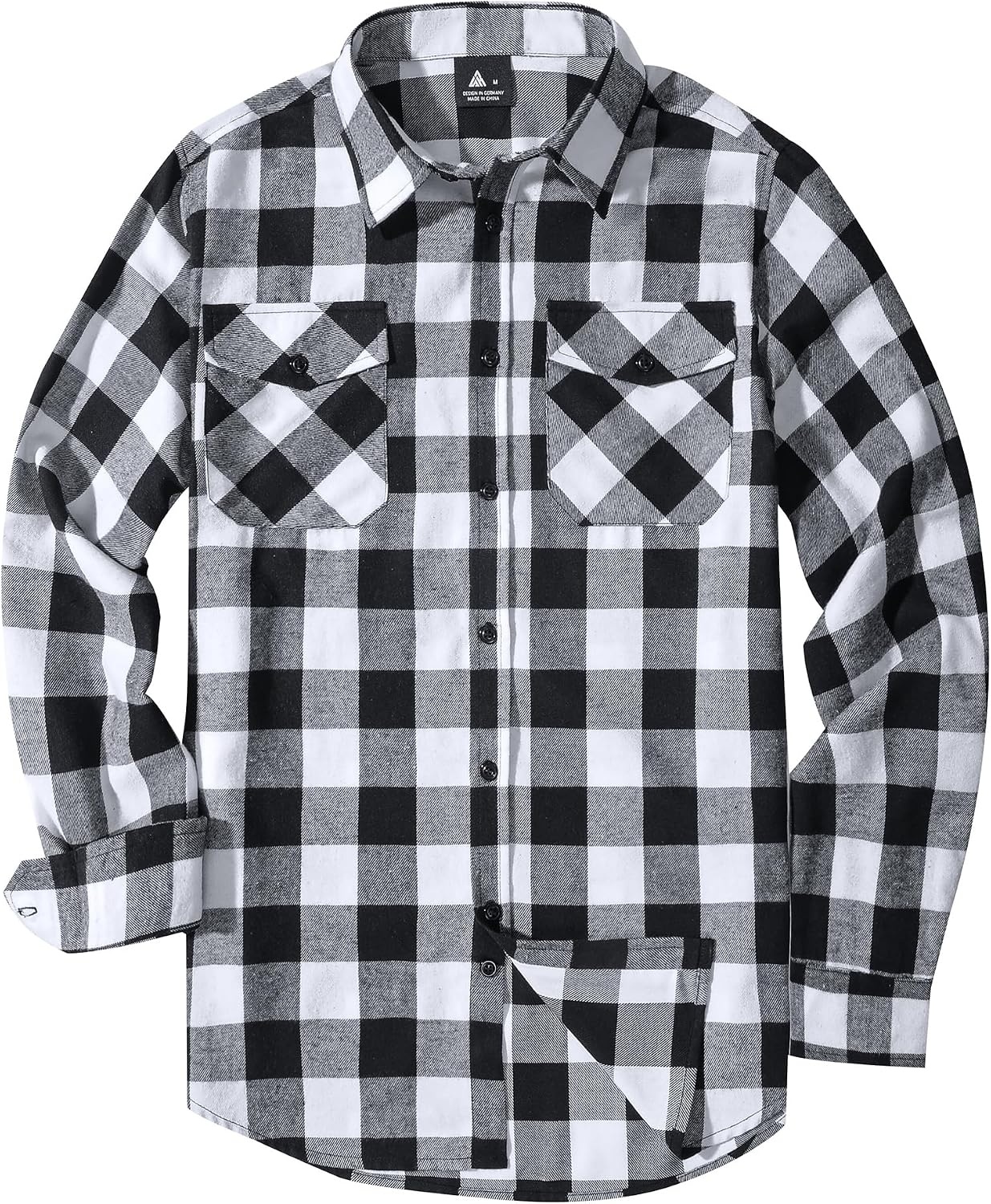 image:imageZITY Mens Flannel Shirt Long Sleeve Plaid Shirt with Pocket ShirtsOne Whiteblack