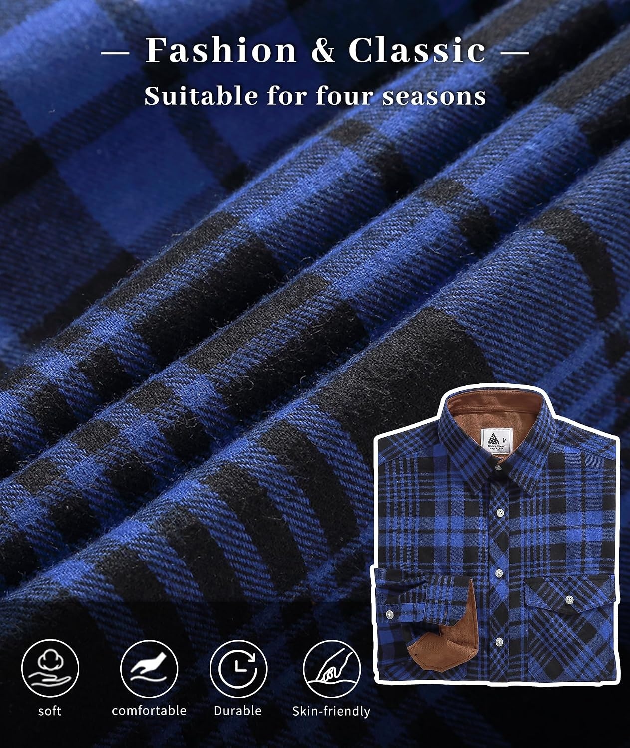 image:imageZITY Mens Flannel Shirt Long Sleeve Plaid Shirt with Pocket ShirtsY One Blueblack