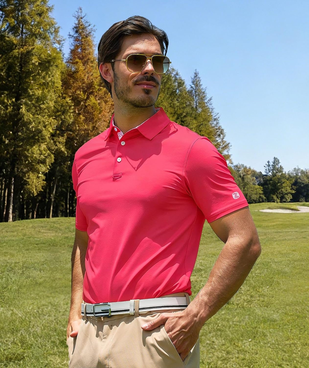 image:imageZITY Mens Golf Shirt Short Sleeve Moisture Wicking Polo Shirts for MenCranberry Red