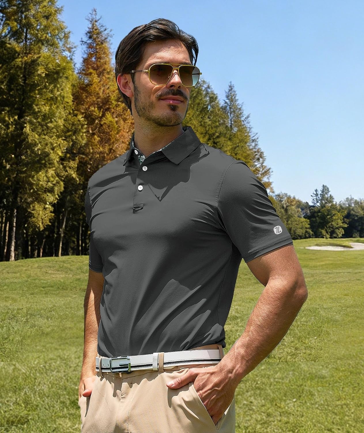 image:imageZITY Mens Golf Shirt Short Sleeve Moisture Wicking Polo Shirts for MenGrey