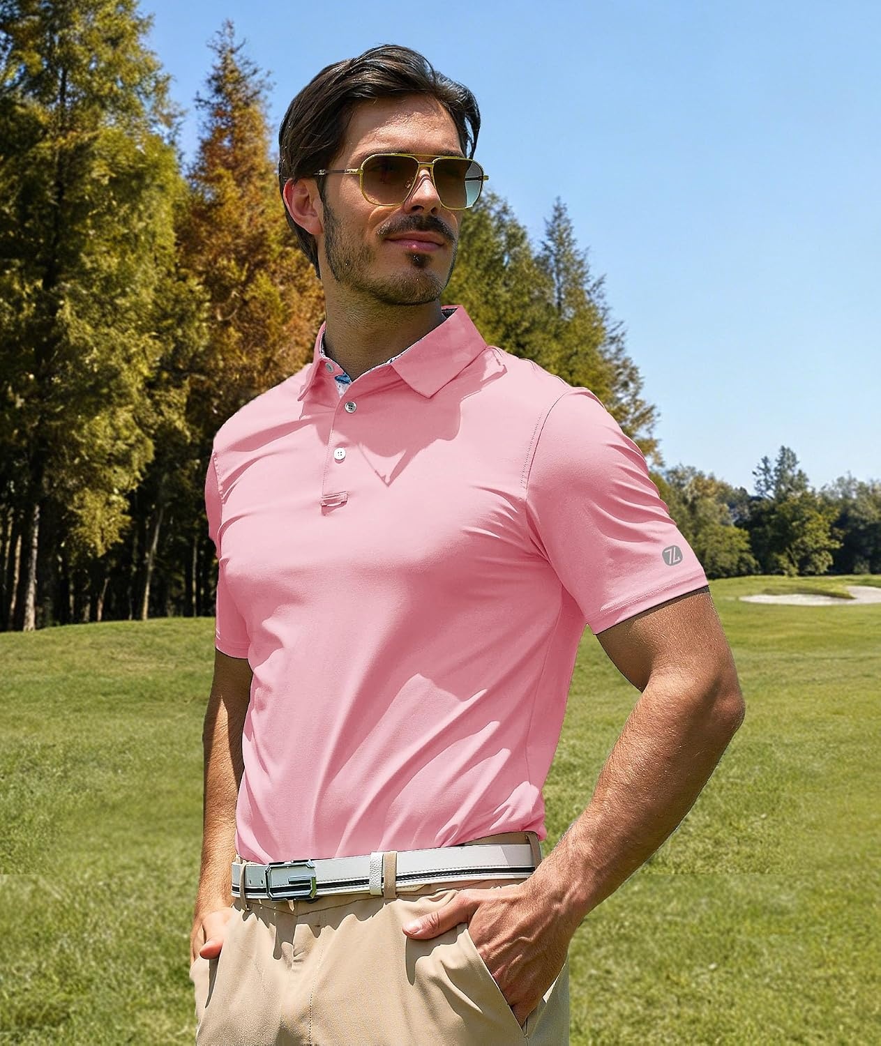 image:imageZITY Mens Golf Shirt Short Sleeve Moisture Wicking Polo Shirts for MenPink