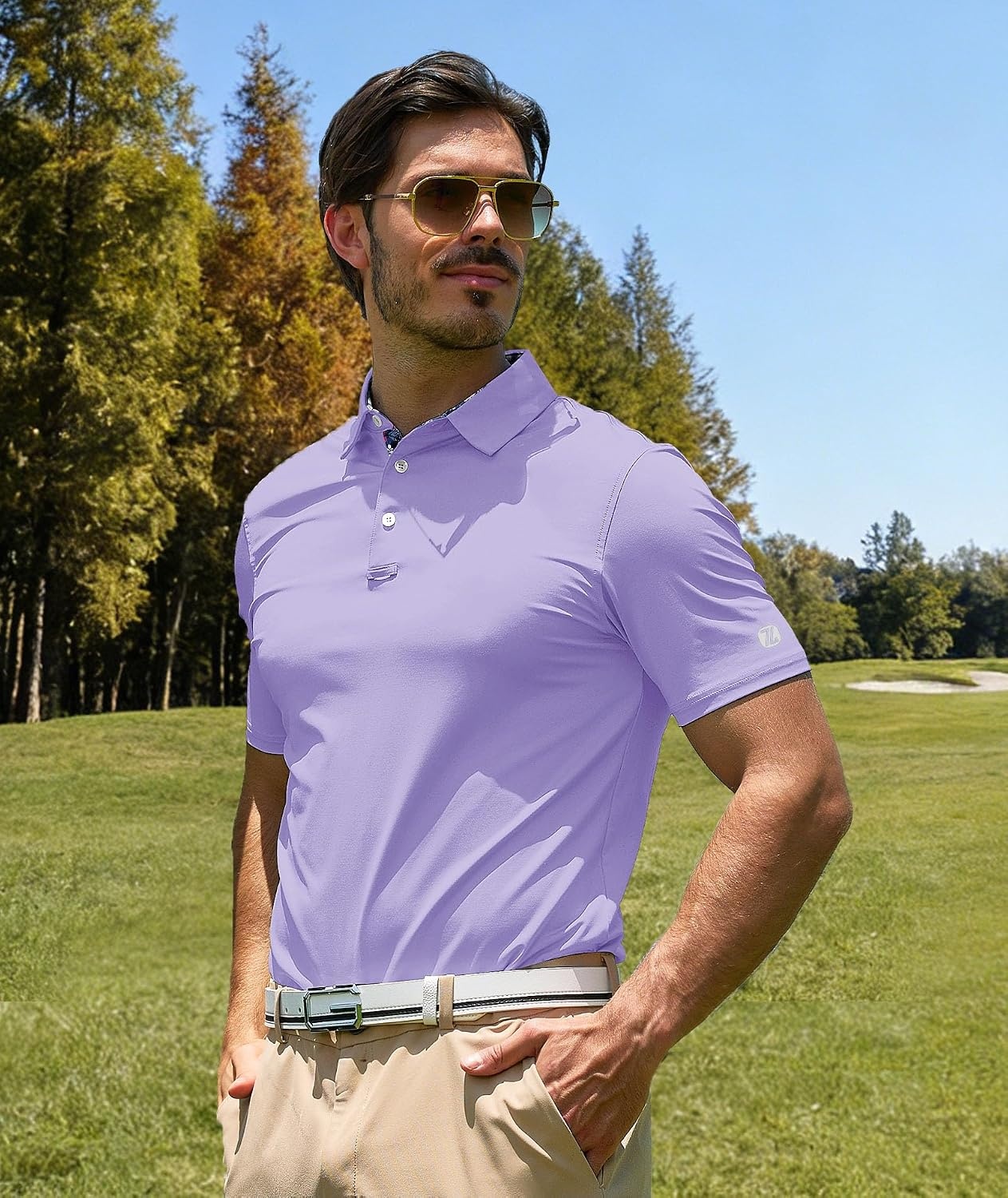 image:imageZITY Mens Golf Shirt Short Sleeve Moisture Wicking Polo Shirts for MenPurple