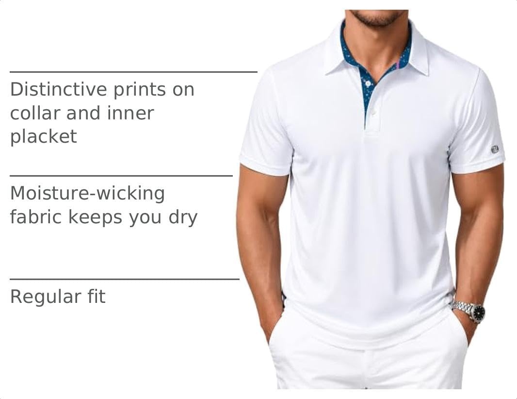 image:imageZITY Mens Golf Shirt Short Sleeve Moisture Wicking Polo Shirts for MenWhite