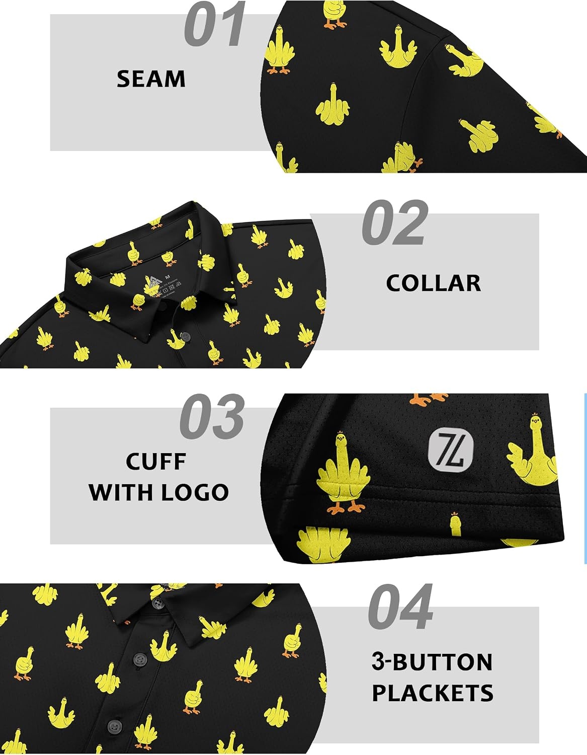 image:imageZITY Mens Golf Shirts Short Sleeve Print Moisture Wicking Polo ShirtBlack Duck Gesture