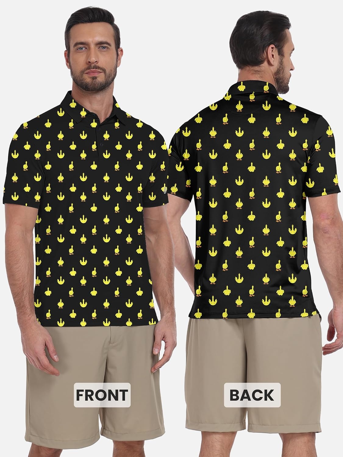 image:imageZITY Mens Golf Shirts Short Sleeve Print Moisture Wicking Polo ShirtBlack Duck Gesture