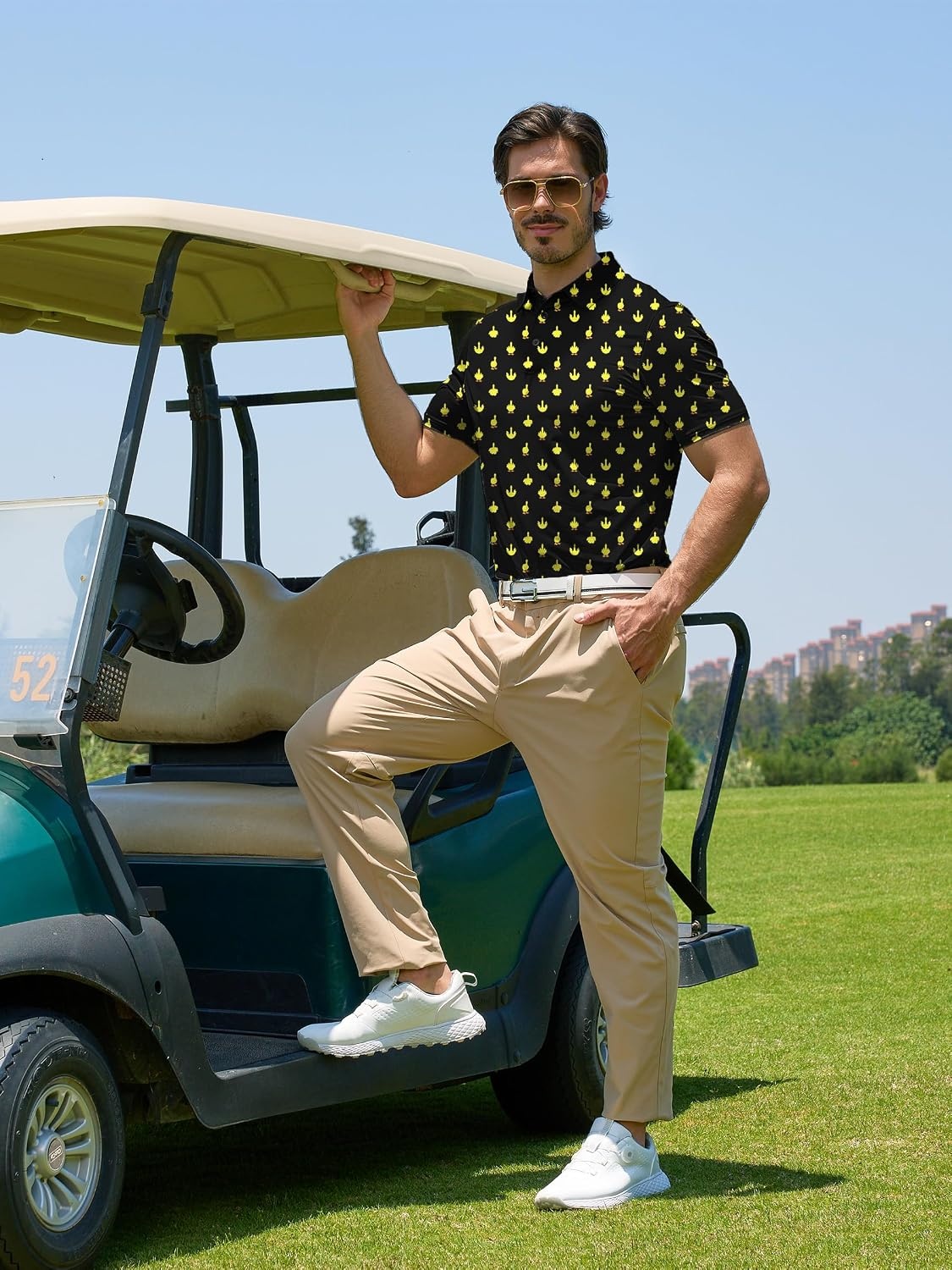 image:imageZITY Mens Golf Shirts Short Sleeve Print Moisture Wicking Polo ShirtBlack Duck Gesture