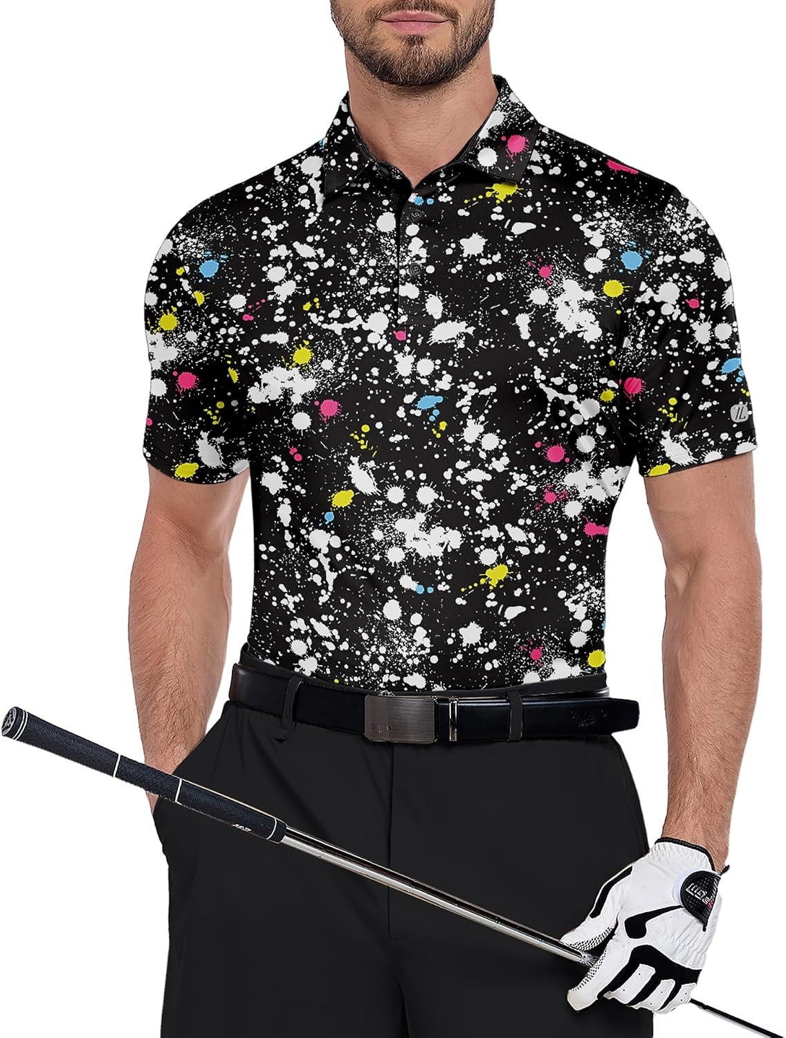 image:imageZITY Mens Golf Shirts Short Sleeve Print Moisture Wicking Polo ShirtBlack Splatter
