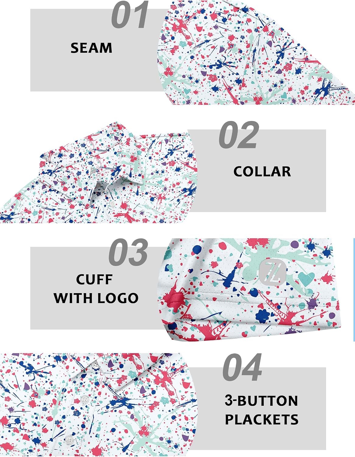 image:imageZITY Mens Golf Shirts Short Sleeve Print Moisture Wicking Polo ShirtBlue Pink Paint