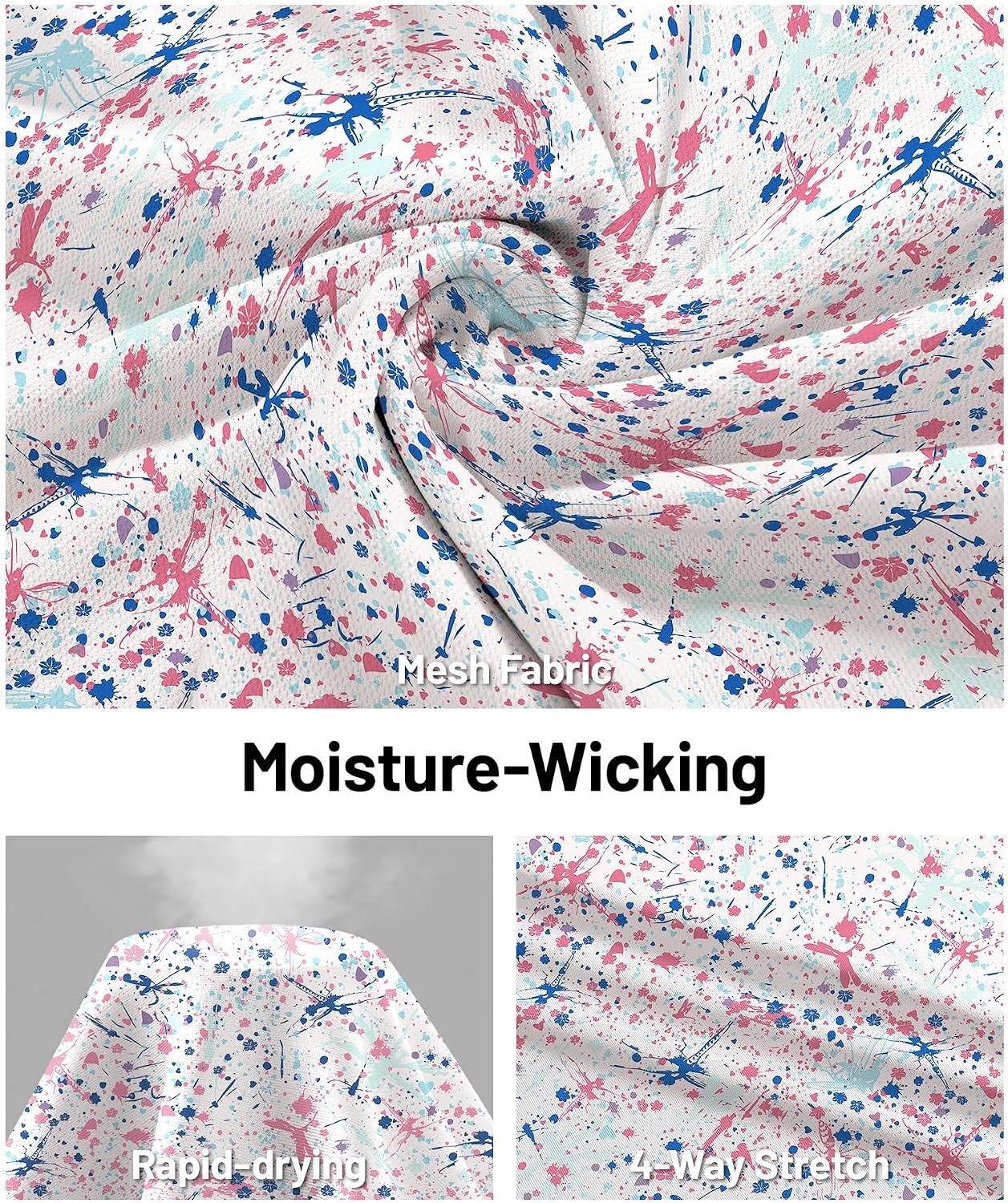 image:imageZITY Mens Golf Shirts Short Sleeve Print Moisture Wicking Polo ShirtBlue Pink Paint