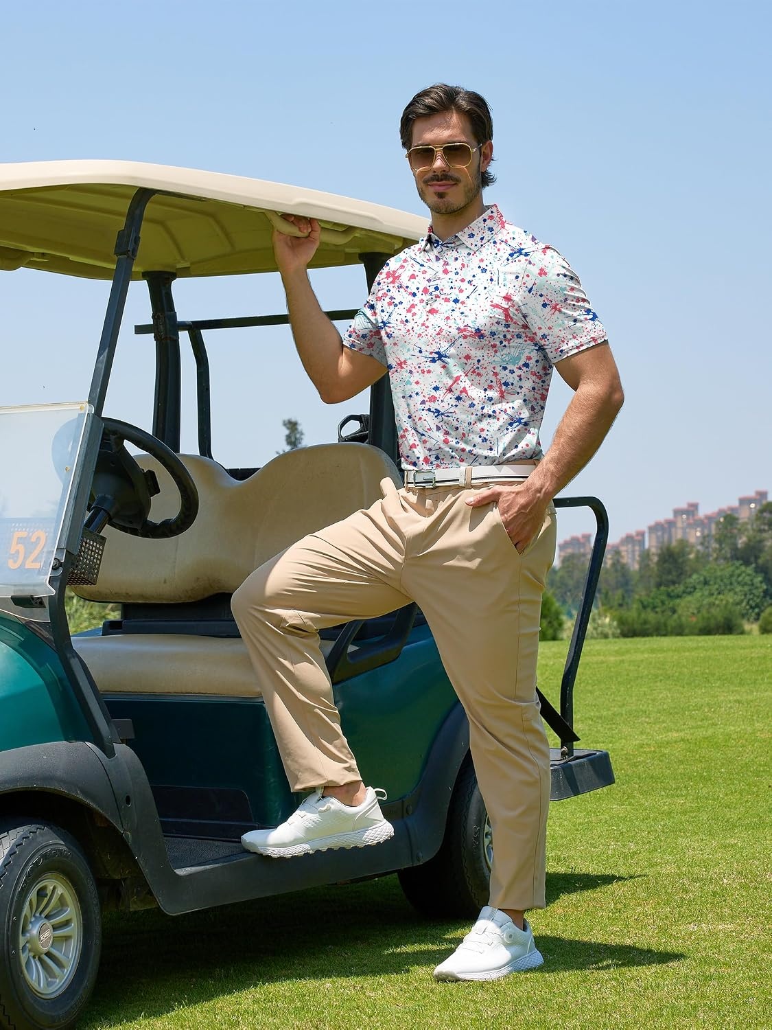 image:imageZITY Mens Golf Shirts Short Sleeve Print Moisture Wicking Polo ShirtBlue Pink Paint