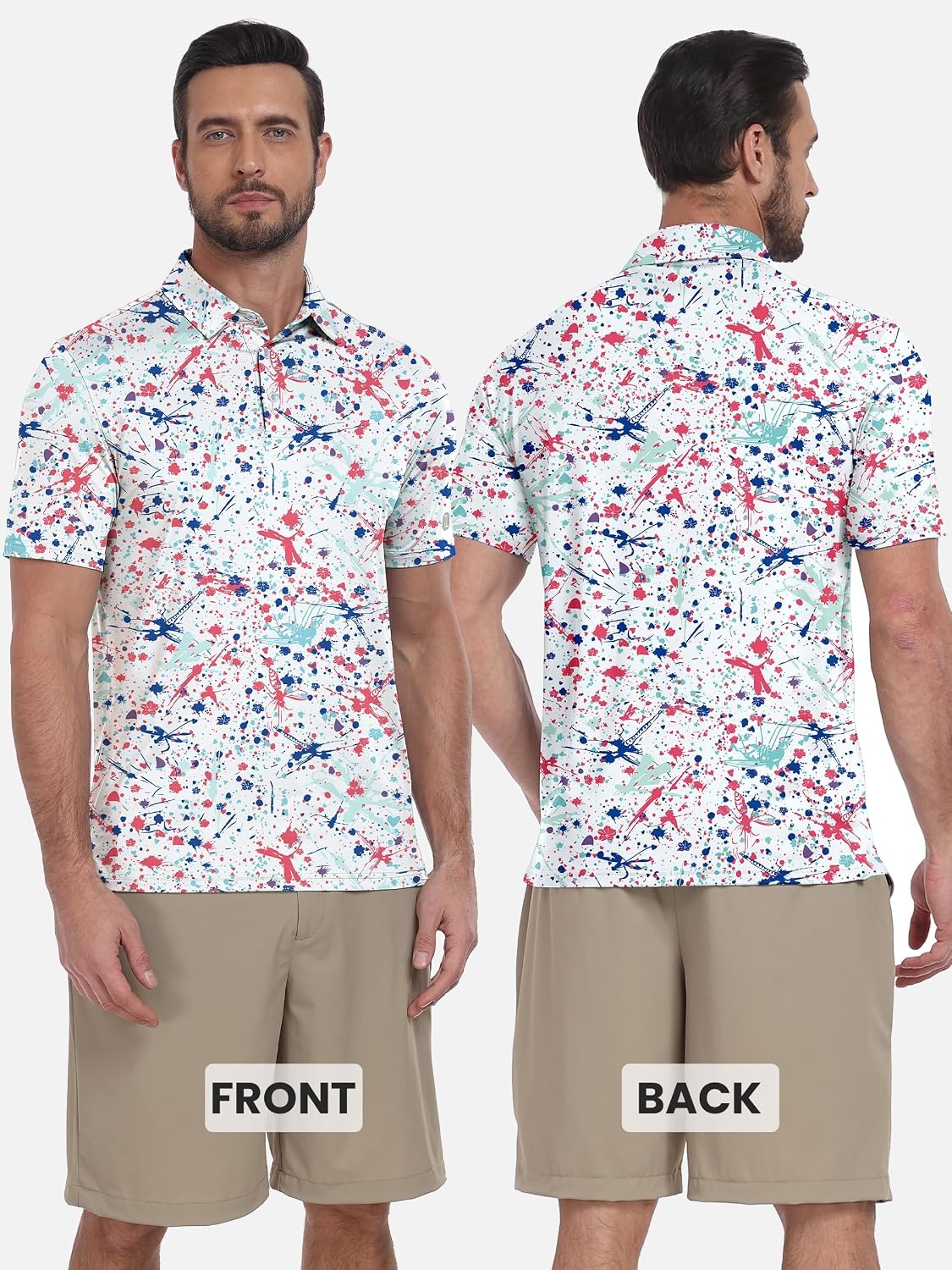 image:imageZITY Mens Golf Shirts Short Sleeve Print Moisture Wicking Polo ShirtBlue Pink Paint