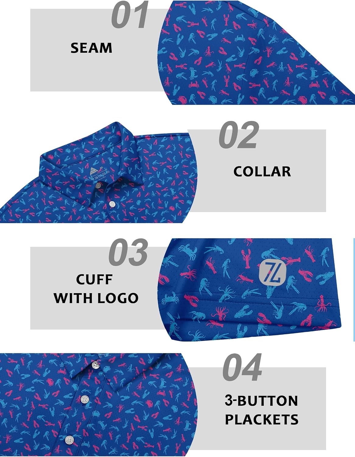 image:imageZITY Mens Golf Shirts Short Sleeve Print Moisture Wicking Polo ShirtBlue Purple Lobster