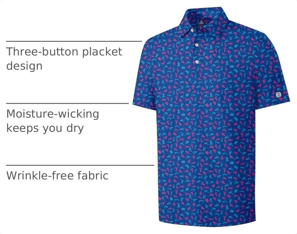 image:imageZITY Mens Golf Shirts Short Sleeve Print Moisture Wicking Polo ShirtBlue Purple Lobster