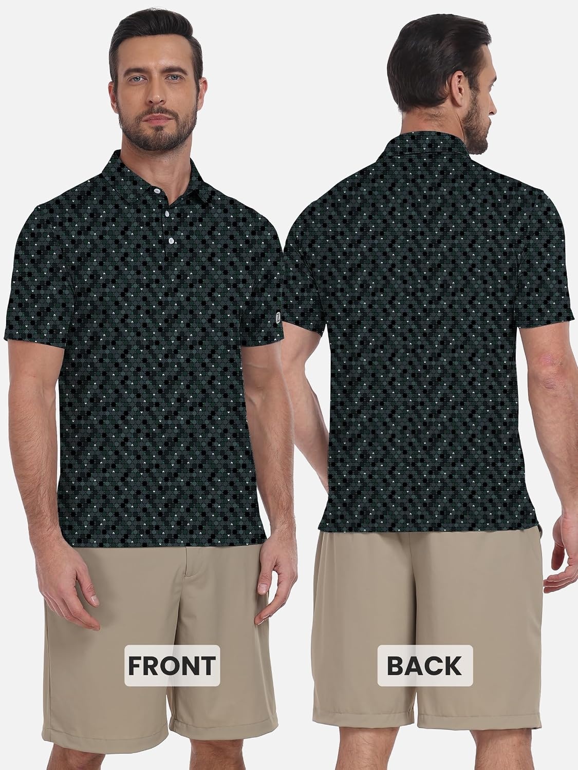 image:imageZITY Mens Golf Shirts Short Sleeve Print Moisture Wicking Polo ShirtDark Green Octagram