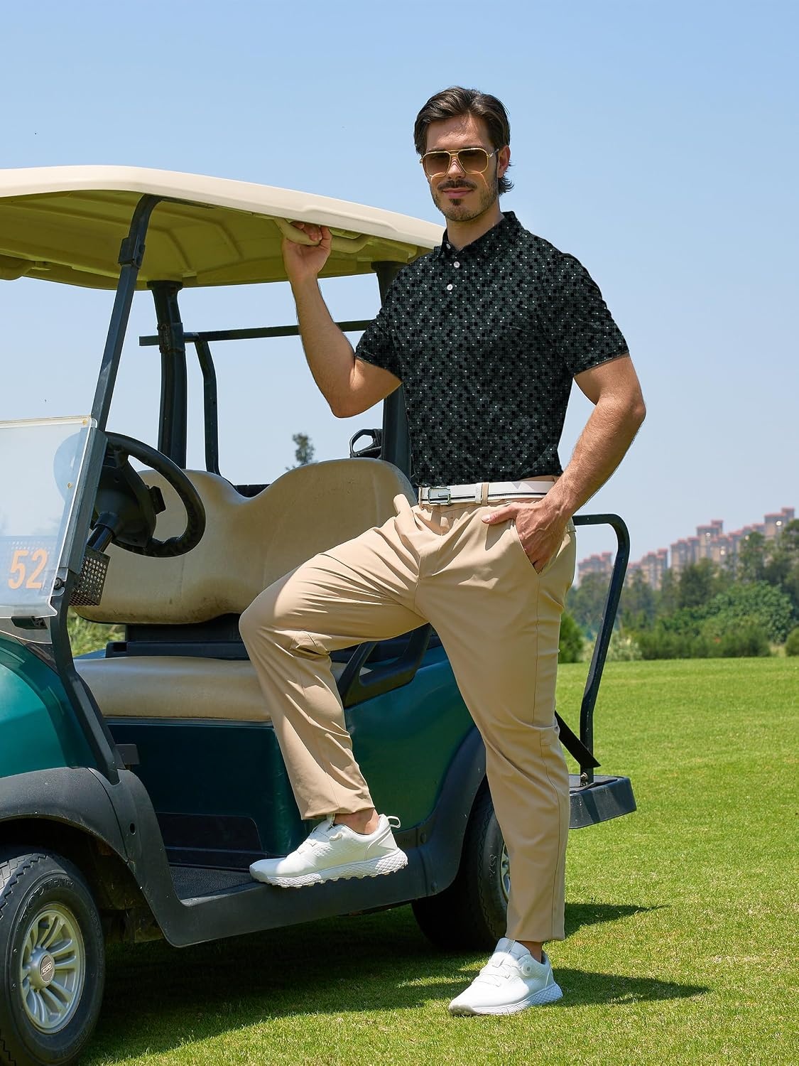 image:imageZITY Mens Golf Shirts Short Sleeve Print Moisture Wicking Polo ShirtDark Green Octagram