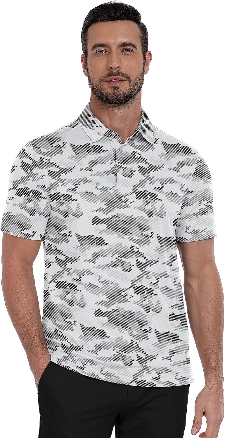 image:imageZITY Mens Golf Shirts Short Sleeve Print Moisture Wicking Polo ShirtGraywhite Striped Camouflage