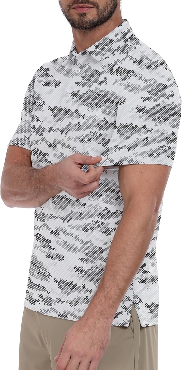 image:imageZITY Mens Golf Shirts Short Sleeve Print Moisture Wicking Polo ShirtGraywhite Striped Camouflage