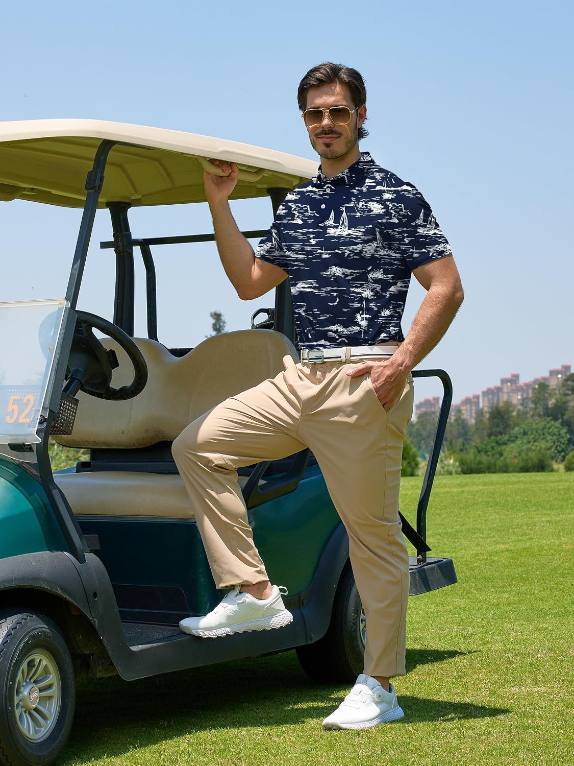 image:imageZITY Mens Golf Shirts Short Sleeve Print Moisture Wicking Polo ShirtNavy Line Boat