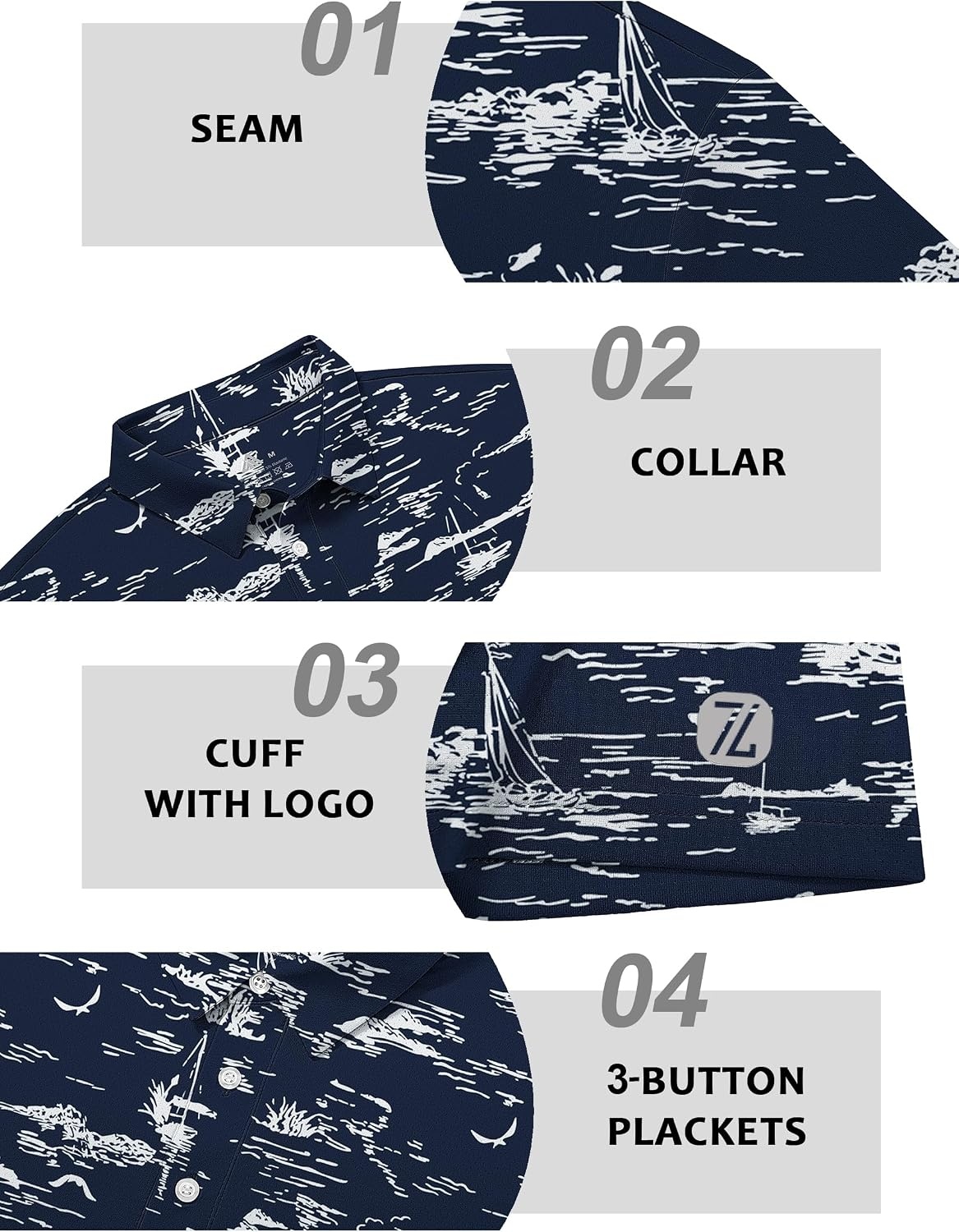 image:imageZITY Mens Golf Shirts Short Sleeve Print Moisture Wicking Polo ShirtNavy Line Boat