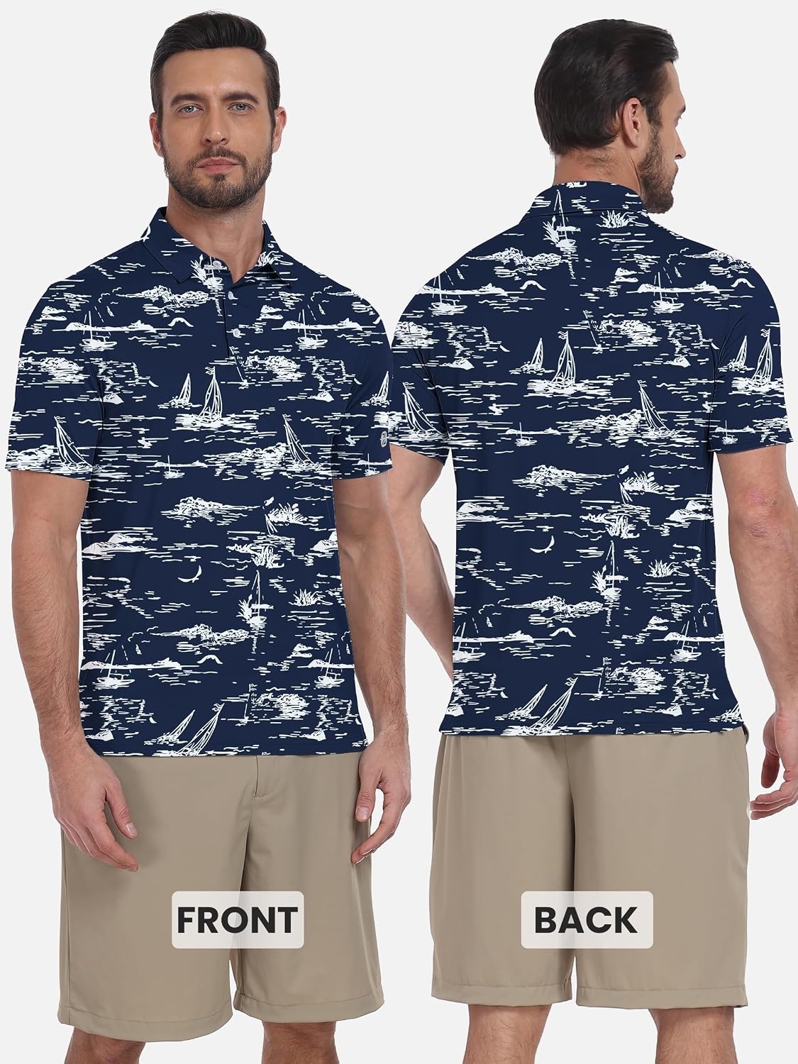 image:imageZITY Mens Golf Shirts Short Sleeve Print Moisture Wicking Polo ShirtNavy Line Boat