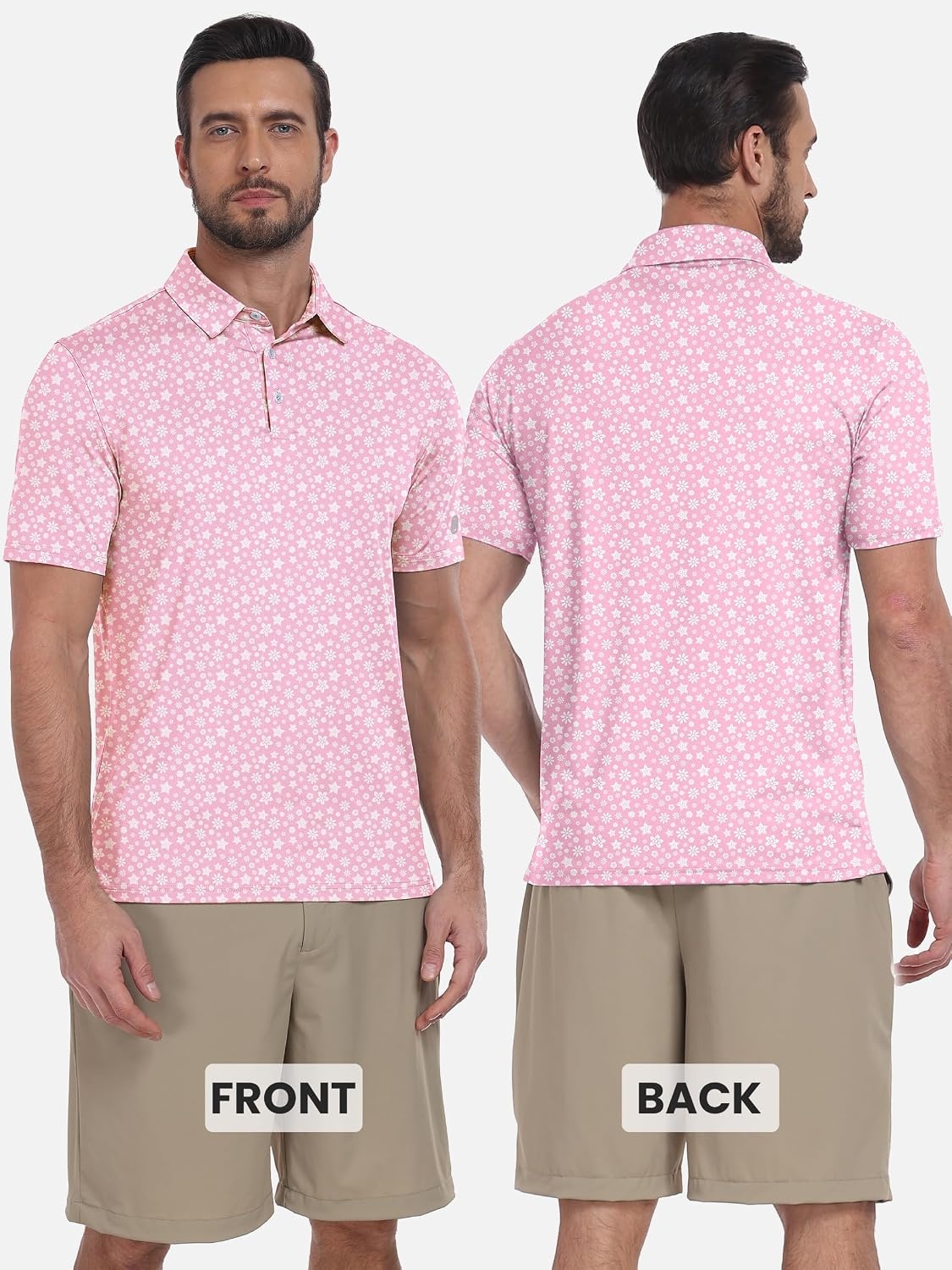 image:imageZITY Mens Golf Shirts Short Sleeve Print Moisture Wicking Polo ShirtPink Flower