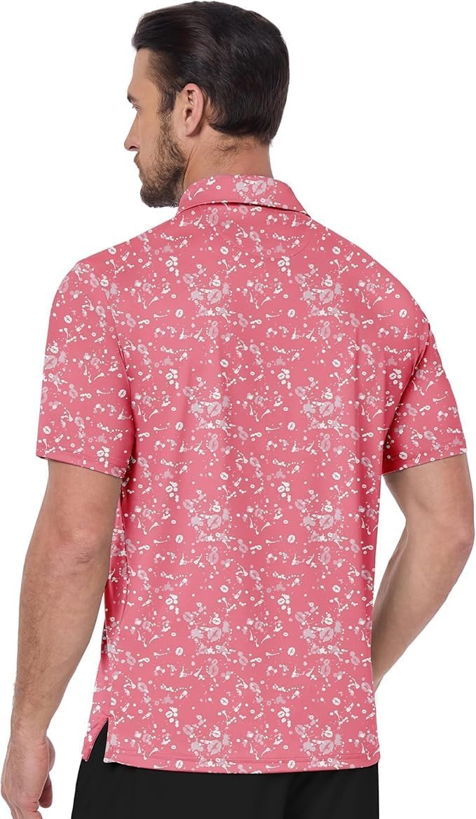 image:imageZITY Mens Golf Shirts Short Sleeve Print Moisture Wicking Polo ShirtPink Splash