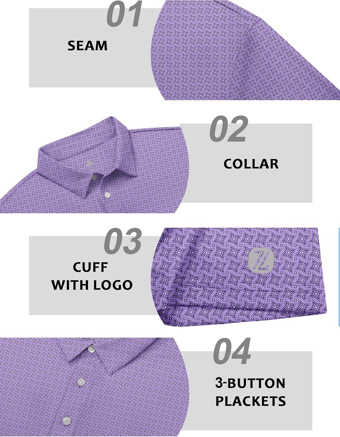 image:imageZITY Mens Golf Shirts Short Sleeve Print Moisture Wicking Polo ShirtPurple Snowflake Geometry